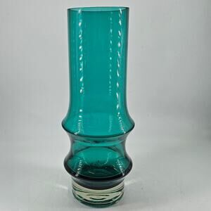 Finncristall Riihimaen Lasi Oy Finland Aquamarine glass vase Tamara Aladin 12"
